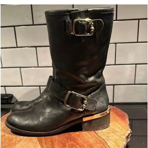 Black Leather Vince Camuto MOTO Boots With Buckles